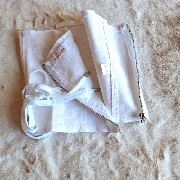 White Denim Corset Crop Top Small Jean Tie Up Back Zip Up - Picture 4 of 4